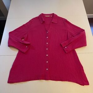 Soft Surroundings Deep Pink Cotton Gauze Shirt Tunic Sz 1X